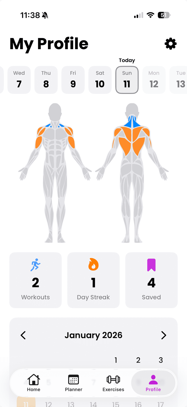 Gymdex Profile Screen